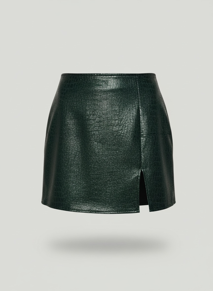 Green faux leather/crocodile skirt