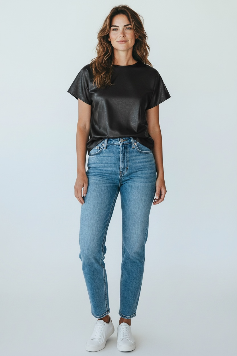 Pleather shoulder pad top - Size XL