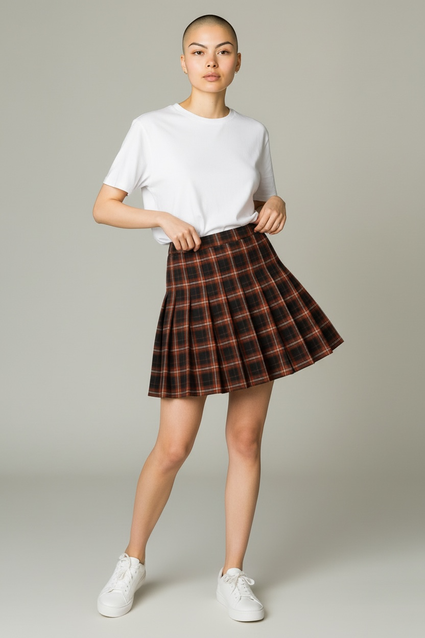 Orange/ black Checkered skirt