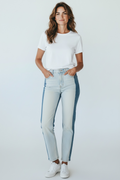 Two-toned high rise denim